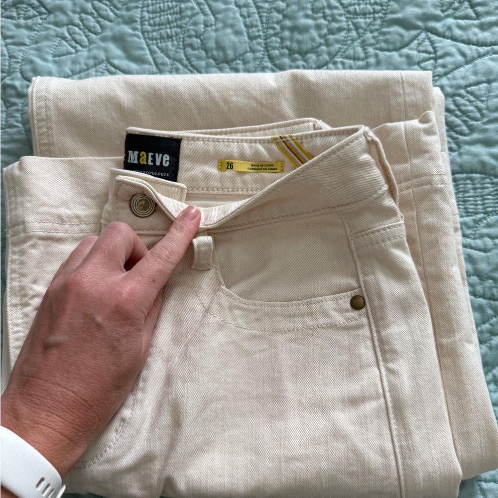 Maeve Women's Wide Leg Light Cream Jeans - Picture 3 of 11